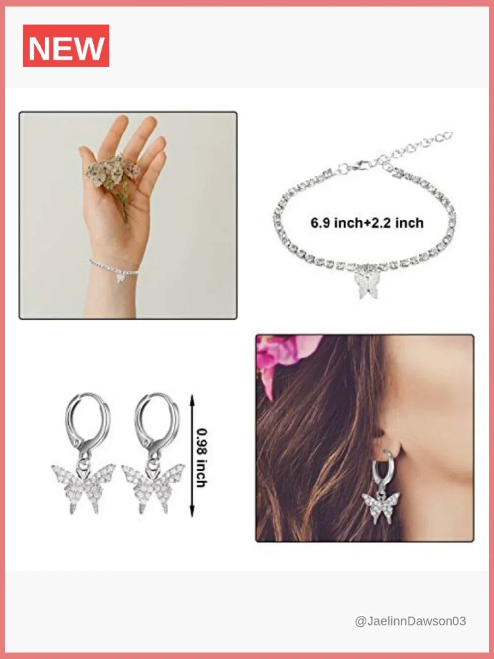 Big Butterfly Pendant Necklace Set with Earrings Bracelet CZ Rhinestone Choker